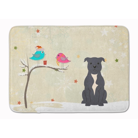 Carolines Treasures Christmas Bull Terrier Blue Machine Washable Memory Foam Mat BB2518RUG